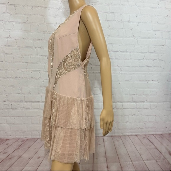 FREE PEOPLE “Dove Dress” Partial sheer Lace Drop waist tiered Skirt Size 12 nwt - Picture 10 of 16
